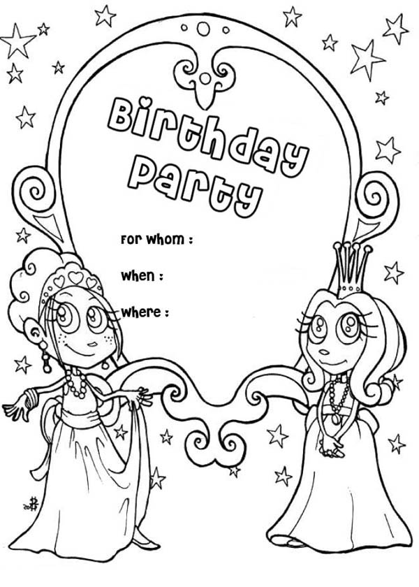 Happy Birthday Party Invitation Coloring Page | Color Luna