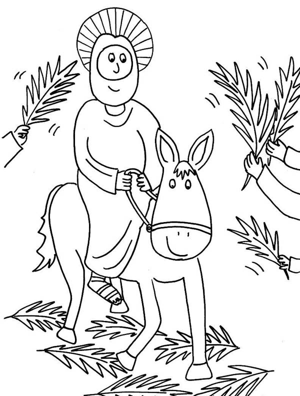 Jesus Riding Donkey To Jerusleum - Free Coloring Pages